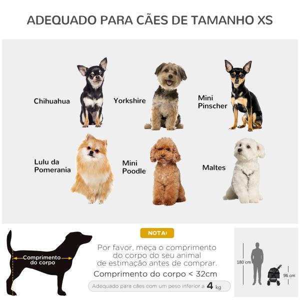 Carrinho para Cães Dobrável com Rodas Universáis Cesta de Armazenamento Correias de Segurança e Janelas 67x45x96 cm Preto