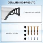 Marquise de Proteção 75x100 cm para Portas e Janelas contra Sol e Chuva com Suporte de Liga de Alumínio Transparente e Preto