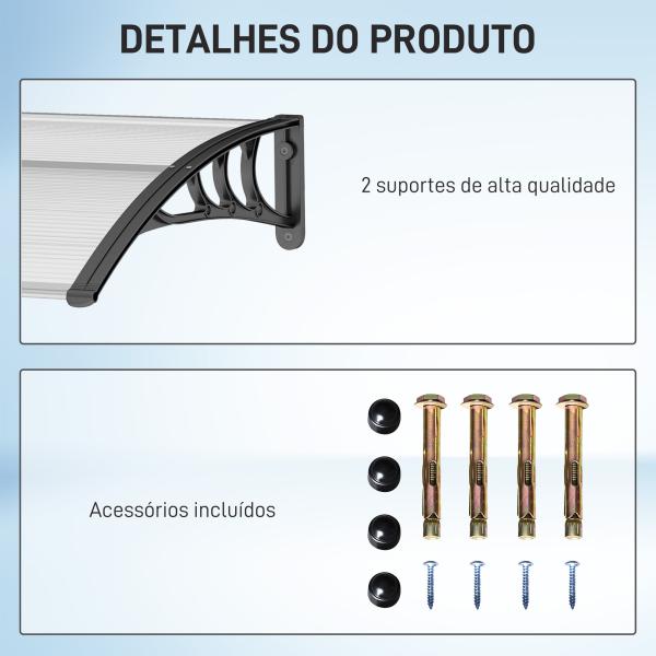 Marquise de Proteção 75x100 cm para Portas e Janelas contra Sol e Chuva com Suporte de Liga de Alumínio Transparente e Preto