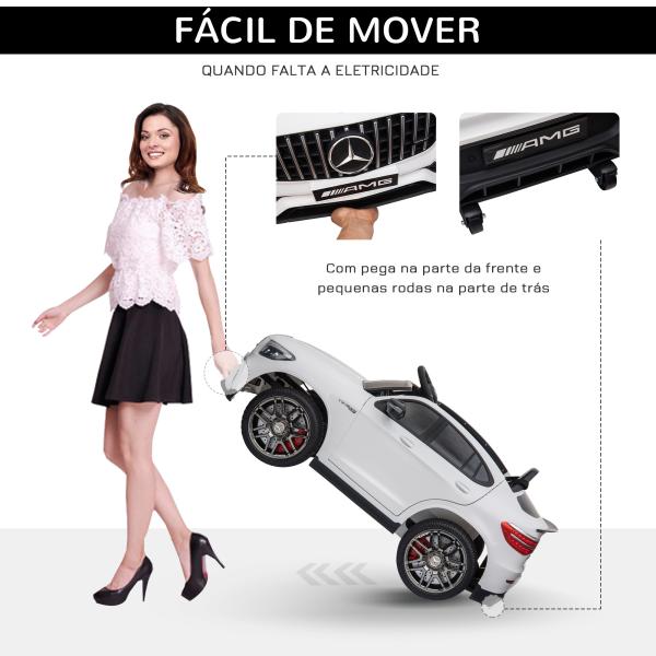 Carro Elétrico Infantil Mercedes AMG 12V com Controle Remoto Música Luzes Abertura da Porta Passeio para Crianças 3 - 5 Anos Branco 115x70x55 cm