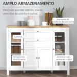 Aparador de Cozinha com Armário 2 Gavetas 2 Portas de Vidro e Prateleiras Ajustáveis Móvel Auxiliar de Armazenamento para Sala de Jantar Sala de Estar 120x40x90 cm Branco