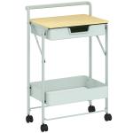 Carrinho Auxiliar com Rodas de 2 Níveis Carrinho de Cozinha com 1 Gaveta e 1 Cesto Carrinho Organizador 45x29,5x68 cm Verde Claro