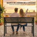 Banco de Jardim Exterior de 2 Lugares com Assento Ripado, Apoios de Braço e Estrutura de Aço 119x50x75 cm Preto