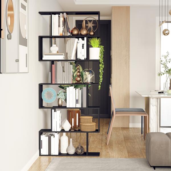 Estante com 6 Prateleiras para Livros em Formato S 80x24x191 cm preto