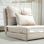 Sofá - Cama Individual Dobrável Estofado em Linho com Encosto Ajustável 5 Posições e 1 Almofada Bege
