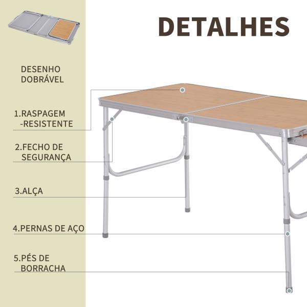 Mesa de piquenique dobrável Mesa de campismo com lâmina dobrável Estrutura leve