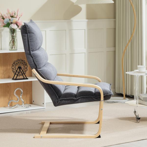 Poltrona de Sala de Estar Moderna com Encosto Alto Apoio para os Braços e Pés de Madeira Estofada em Veludo 67x83x105 cm Cinzento