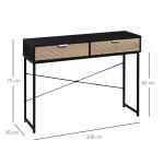 Mesa Consola 100x30x75 cm Mesa de Entrada Moderna com 2 Gavetas de Armazenamento Preto e Madeira