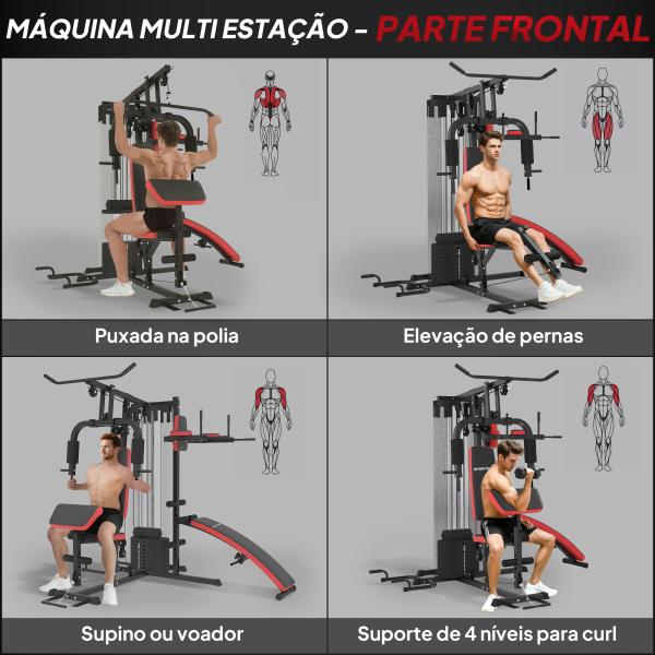 Máquina Multi Estação Ajustável Multi Estação de Musculação com Placas de Peso de 45 kg 225x175x200 cm Preto