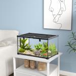 Terrário para Répteis em Vidro com Termómetro e Taça de Água para Lagartos, Cobras e Aranhas 50x30x25 cm Preto