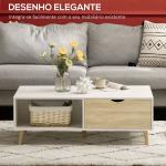 Mesa de Centro Retangular com 2 Gavetas e Compartimentos Abertos Estilo Nórdico 106x58x39,5cm Branco e Madeira
