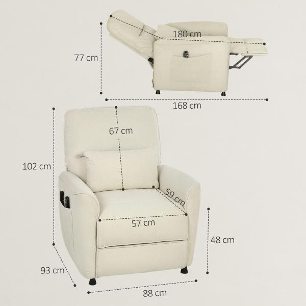 Poltrona Relax com Aquecimento Lombar e Massagem por Vibração Poltrona Reclinável com Função de Memória 88x93x102 cm Creme