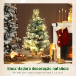 Mini Árvore de Natal Artificial com 35 Luzes LED 60 cm 64 Ramos com Neve Pinha Bagas e Base de Saco de Juta Ø41x60 cm Verde