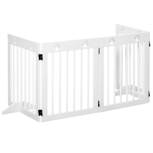 Barreira de Segurança Dobrável para Cães Grade de Proteção de 4 Painéis com Pés para Portas Escadas Corredor 204x30x61cm Branco