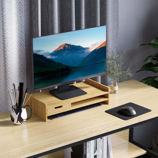 Suporte para Monitor de Bambu Organizador de Escritório para Monitor Portátil 48x25,5x11,5 cm Madeira
