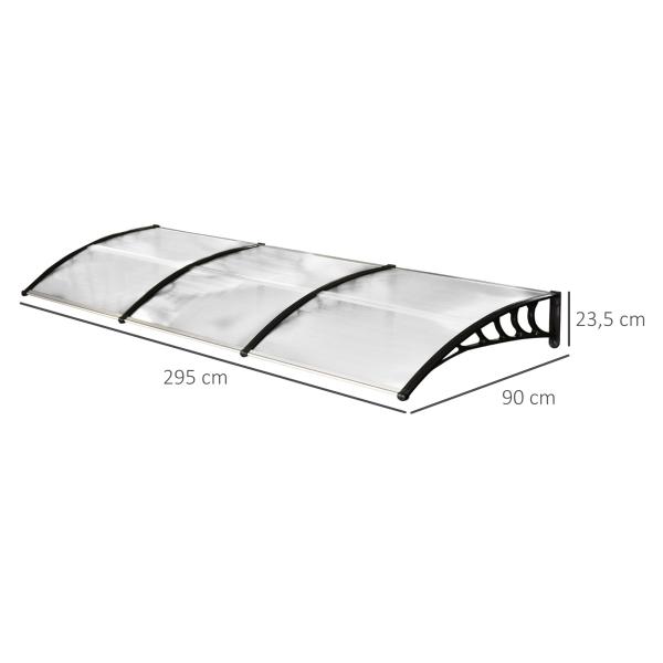 Marquise de proteção solar e chuva para portas e janelas de policarbonato de 5mm 295x90x25 cm Transparente