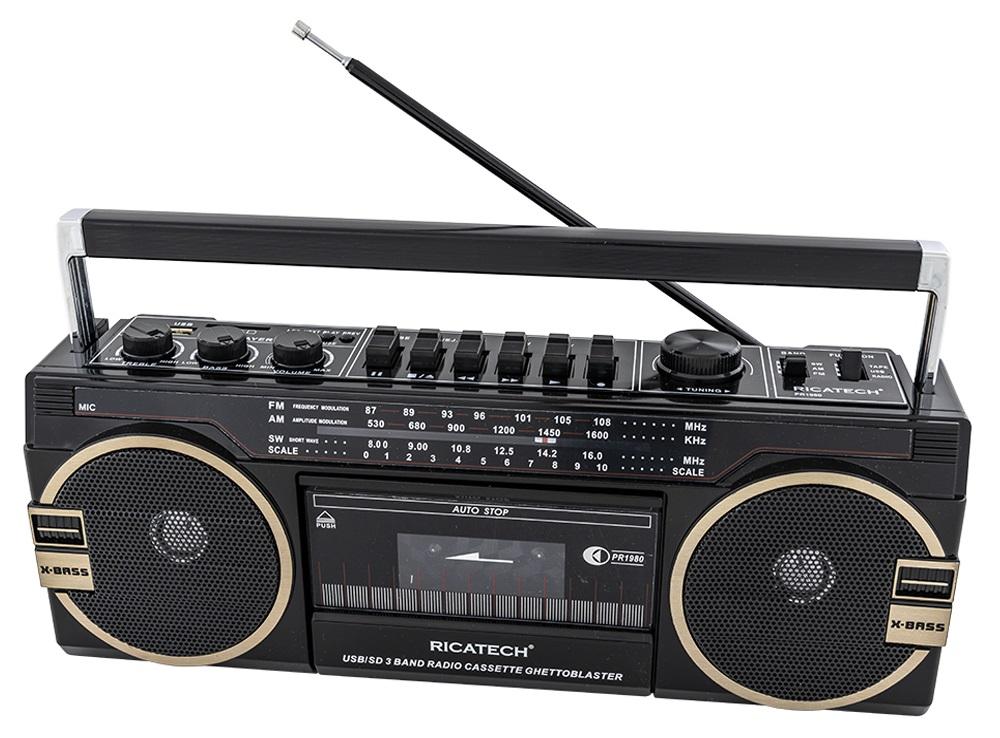 Rádio Portátil RETRO 80s AM/FM 2x 8W c/ Leitor Cassetes USB/SD - RICATECH