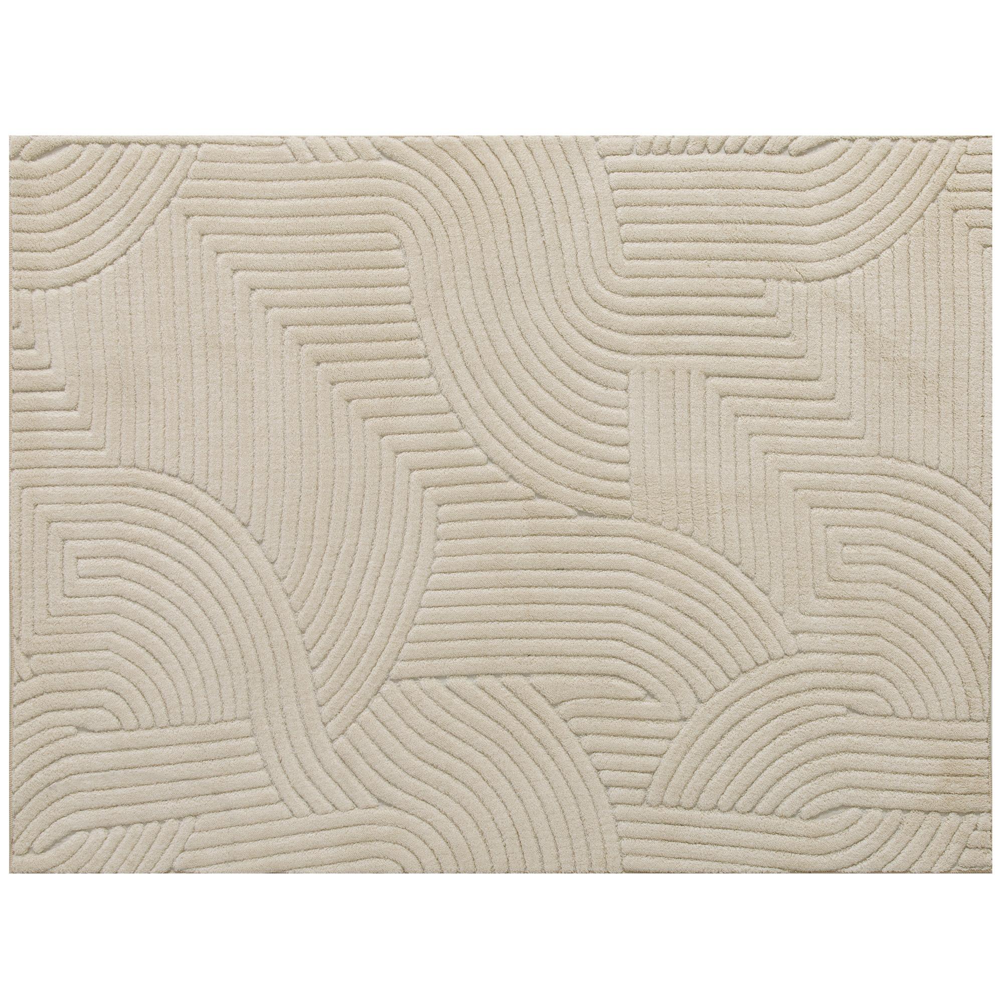 Tapete Sala de Estar 160x230 cm Tapete Pelo Curto Estilo Moderno Base Antiderrapante Tecida à Máquina Creme