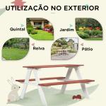 Conjunto de Mesa e 2 Bancos Infantil de Madeira Mesa de Piquenique para Crianças de 3 - 8 Anos 89x79x50 cm Marrom e Branco