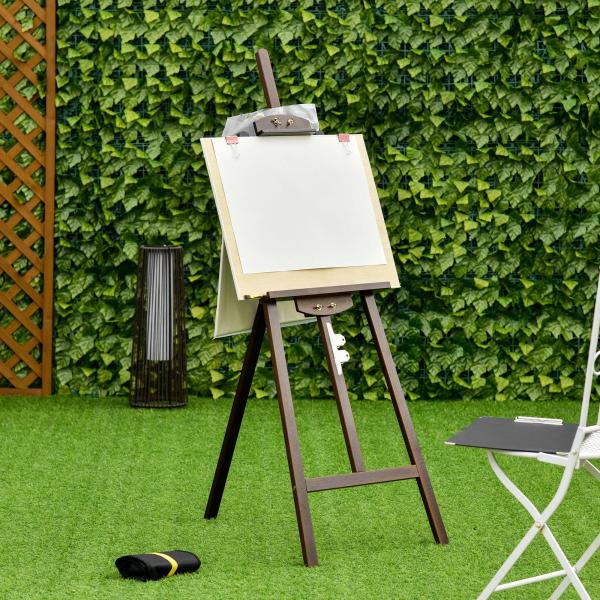 Cavalete para Pintura de Madeira Inclinável 90° com Suporte Tripé e Pincel 51,5x71,5x134,5cm Marrom