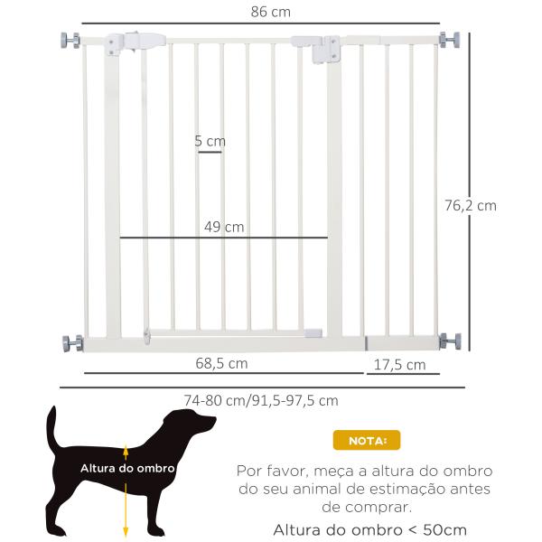 Barreira de Segurança para Animais de Estimação Cães com Extensão de 17,5 cm Sistema de Fechamento Automático 74 - 97,5x76,2 cm Branco