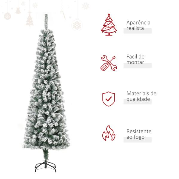 Árvore de Natal 180 cm Árvore de Natal Artificial Nevado com 492 Ramos e Suporte de Metal Verde e Branco