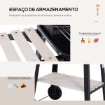 Barbecue a Carvão com Grelha Ajustável em Altura Prateleiras e Rodas para Jardim Exterior Campismo 83x45x87 cm Preto