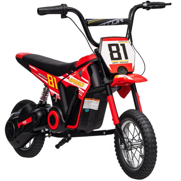 Mota Elétrica para Crianças 24V com Motor 250W Velocidade de 6 - 16km/h Rodas de 30,5 cm para Crianças de 8 - 12 Anos Vermelho