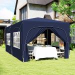 Tenda Dobrável 3x6 m com Painéis Laterais UPF50+ Tenda de Jardim com Altura Ajustável e Bolsa de Transporte Azul Escuro