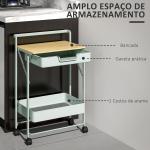 Carrinho Auxiliar com Rodas de 2 Níveis Carrinho de Cozinha com 1 Gaveta e 1 Cesto Carrinho Organizador 45x29,5x68 cm Verde Claro