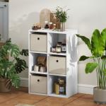 Estante Cubo Estante de Armazenamento Horizontal ou Vertical com 6 Compartimentos e 3 Gavetas de Tecido 53,7x30x79,8 cm Branco e Bege