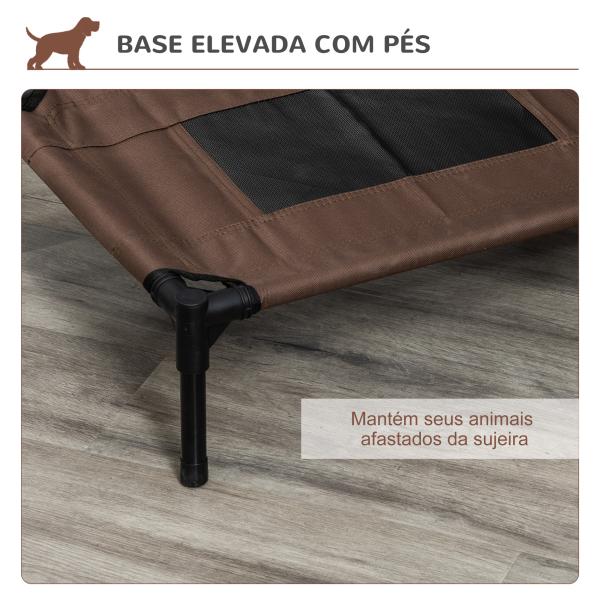 Cama para Animais de Estimação Cama Elevada para Cães Gatos Portátil Tecido Transpirável para Exterior Interior 64x46x18cm Marrom