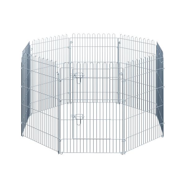 Parque para Animais de Estimação com 8 Paineis 63x91cm Cerca para Animais de Estimação com Porta com Trava para Jardim Pátio Exterior Prata