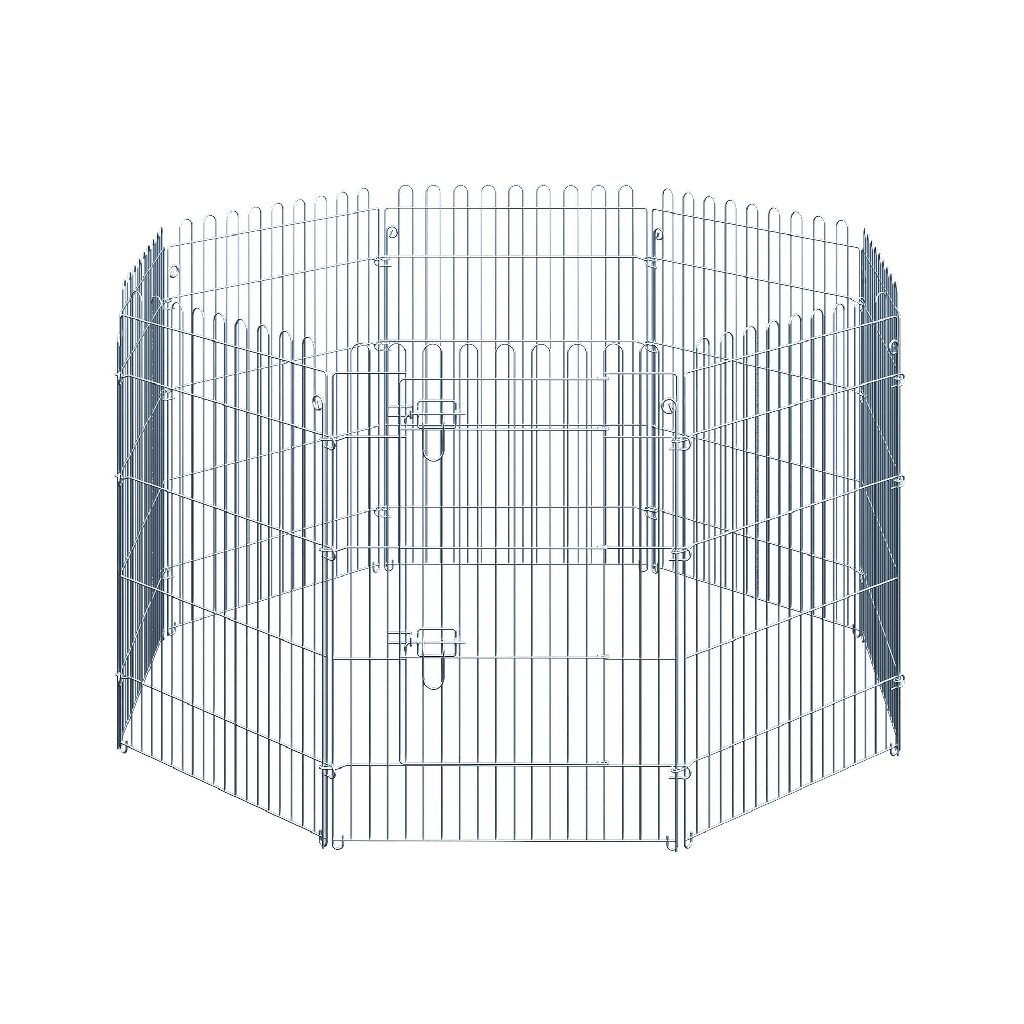 Parque para Animais de Estimação com 8 Paineis 63x91cm Cerca para Animais de Estimação com Porta com Trava para Jardim Pátio Exterior Prata