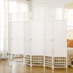 Biombo Separador de Ambientes de 6 Painéis Dobrável em Corda de Papel 160x170 cm Decoração para Quarto Branco