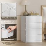Cómoda com 4 Gavetas com Fecho Suave para Quarto Escritório Estilo Moderno 45x40x68 cm Branco