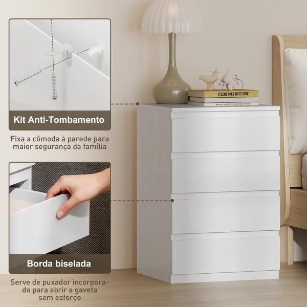 Cómoda com 4 Gavetas com Fecho Suave para Quarto Escritório Estilo Moderno 45x40x68 cm Branco