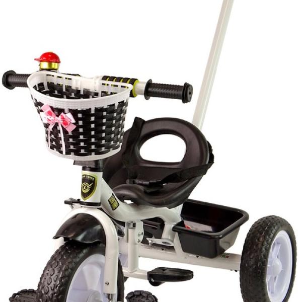 Triciclo Infantil PRO100 c/ Pedais + Cesto (Preto/Branco)