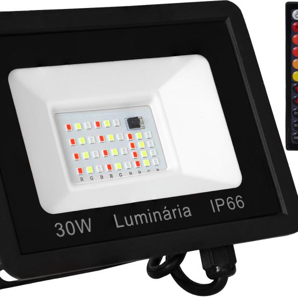 Projector LED RGB IP65 220VAC 30W 2000Lm c/ Comando