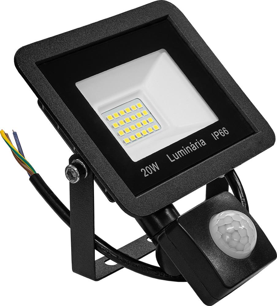 Projector LED IP66 220V Branco F. 6000K 20W 1400Lm c/ Sensor