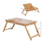 Mesa de Computador Portátil Bambu Dobrável Reclinado Altura ajustável Suporte Mesa de volta 1 Gaveta 55x35x22 - 30cm