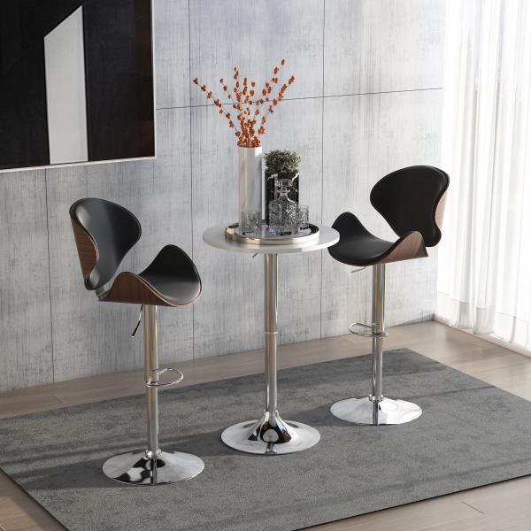Mesa de bar ajustável em altura com base redonda e antideslizante para cozinha sala de jantar Ø60x69 - 93 cm Branco