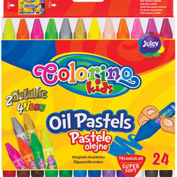 Pastel Óleo Triangular 24 Cores (Dourado Prateado e Neon) - COLORINO