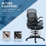 Cadeira de Escritório com Suporte Lombar Apoio para os Braços Dobrável e Altura Ajustável 59x65x102 - 122 cm Preto