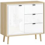 Aparador de Sala Moderno com 3 Gavetas Prateleira Ajustável e Pés em Madeira 80x35x77 cm Branco Brilhante e Carvalho