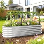 Caixa de Plantio Grande com Cobertura de Estufa e Rede Fundo Aberto para Jardim Terraço 200x60x103 cm Prateado