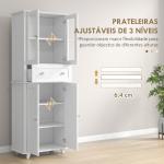 Armário de Cozinha Móvel Auxiliar de Cozinha com 2 Portas de Vidro Gaveta e Prateleiras Ajustáveis 61x35x168,5 cm Branco