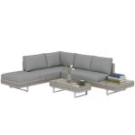 Conjunto de Jardim em Vime de 3 Peças com Sofás Modulares de 3 e 2 Lugares Mesa Lateral e Mesa de Centro Cinzento