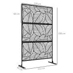 Biombo de 3 Painéis 122x198 cm Biombo Separador de Ambientes com Suporte Design de Folhas Grandes Preto
