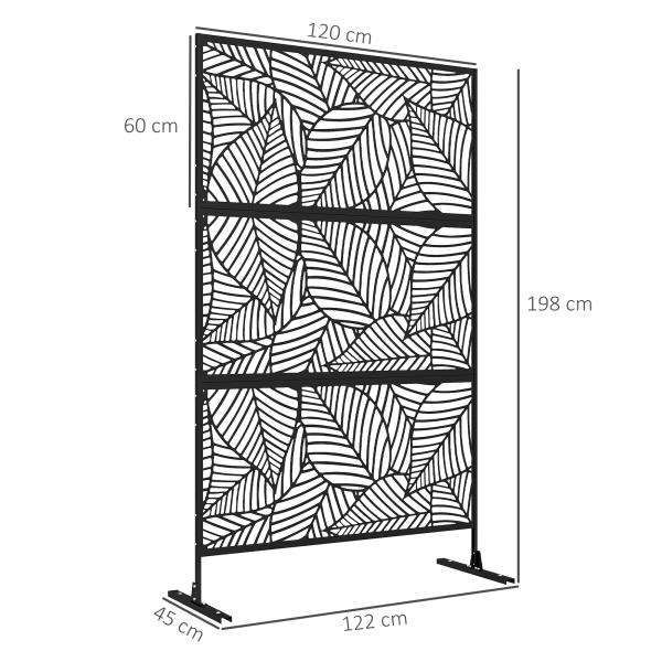 Biombo de 3 Painéis 122x198 cm Biombo Separador de Ambientes com Suporte Design de Folhas Grandes Preto